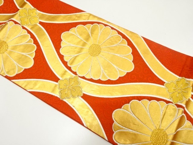 JAPANESE KIMONO / FUKURO OBI / WOVEN TATEWAKU PATTERN & KIKU